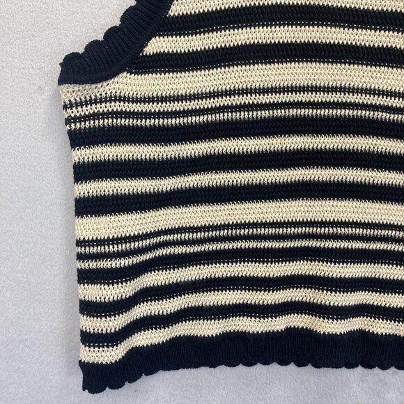 Future Collective Open Knit Sweater Vest Womens 3X Striped Scalloped Navy Blue - Picture 6 of 10